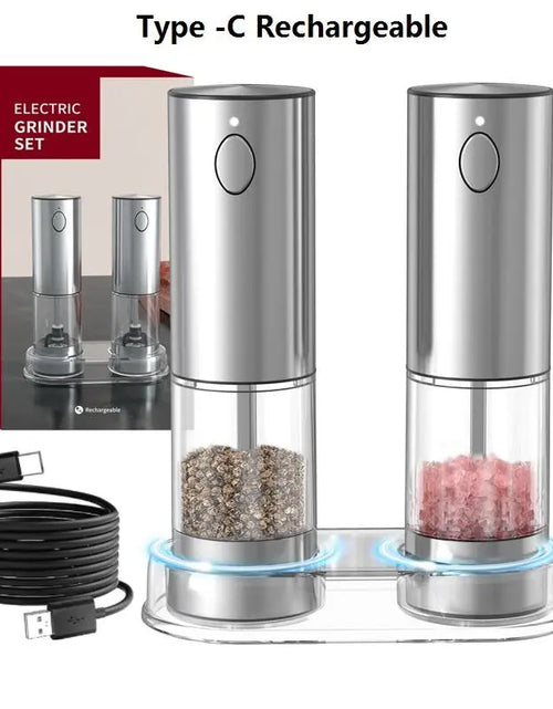 Load image into Gallery viewer, Electric Salt &amp; Pepper Grinder Set, USB Rechargeable/Battery Powered Household Seasoning Grinder with Light, Portable Handheld Spices Grinder for Kitchen, Mother&#39;S Day Gift, Seasoning Organizer, Seasoning Utensils, Kitchen Supplies &amp; Utensils, No Battery
