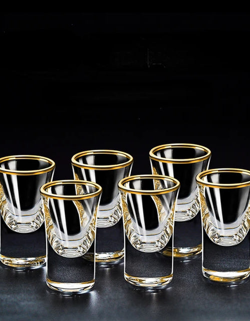 Load image into Gallery viewer, 6Pcs Gold Foil Color Spirits Cups Household Creative Small Wine Cup Glass Gilt Edged Cup Wine Dispenser Baijiu Cup Wholesale Cup
