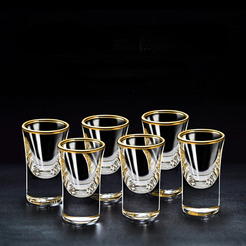 6Pcs Gold Foil Color Spirits Cups Household Creative Small Wine Cup Glass Gilt Edged Cup Wine Dispenser Baijiu Cup Wholesale Cup