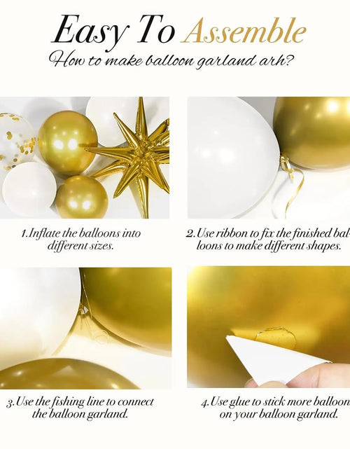 Load image into Gallery viewer, 121Pcs White and Gold Balloons Garland Arch Kit with Starburst Foil Balloons for Wedding Anniversary Birthday Party Decorations
