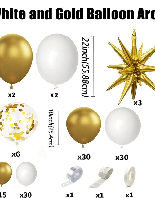 Load image into Gallery viewer, 121Pcs White and Gold Balloons Garland Arch Kit with Starburst Foil Balloons for Wedding Anniversary Birthday Party Decorations
