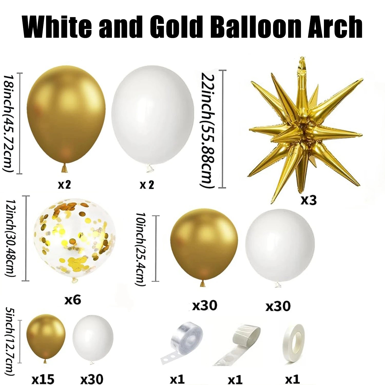 121Pcs White and Gold Balloons Garland Arch Kit with Starburst Foil Balloons for Wedding Anniversary Birthday Party Decorations