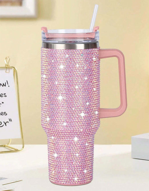 Load image into Gallery viewer, 40Oz Stainless Steel Car Cup with Handle and Rhinestone Decoration, Vacuum Insulated and Comes with a Straw, 1Pc
