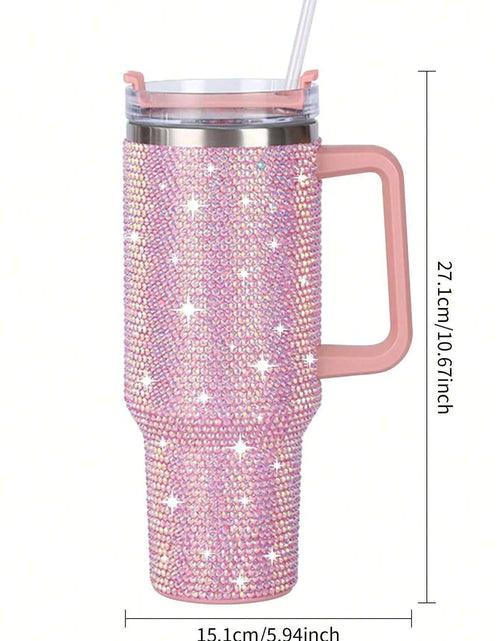 Load image into Gallery viewer, 40Oz Stainless Steel Car Cup with Handle and Rhinestone Decoration, Vacuum Insulated and Comes with a Straw, 1Pc
