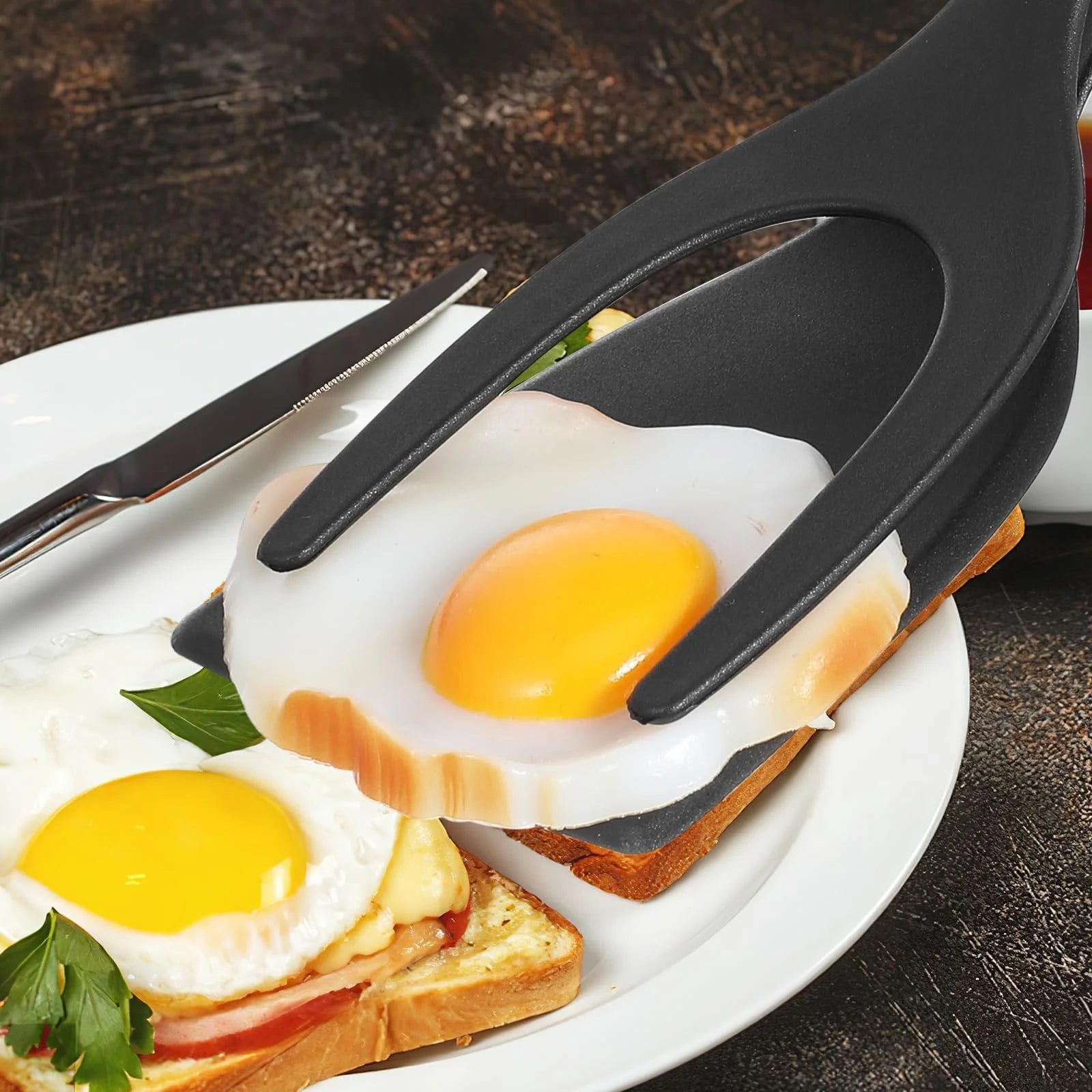 2 in 1 Grip and Flip Spatula Tongs,Egg Flipper Spatula,Fried Egg Spatula,Egg Pancake Fish French Toast Omelette Making, Home Kitchen Cooking Tool (Black)