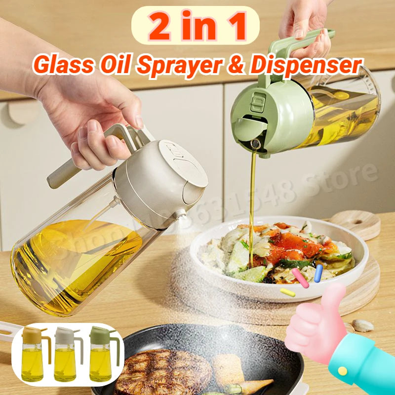 2024 HOT 2 in 1 Oil Spray Bottle Multifunction Glass Oil Bottle for Cooking BBQ Oil Dispensers Sprayer Mister Kitchen Gadgets