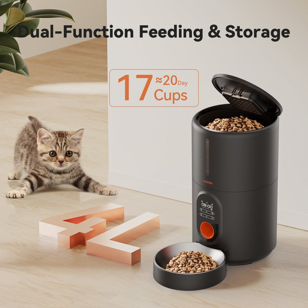 Automatic Dog Feeders, Pet Feeder, Cat Food Dispenser with Stainless Steel Bowl, 4L, Black