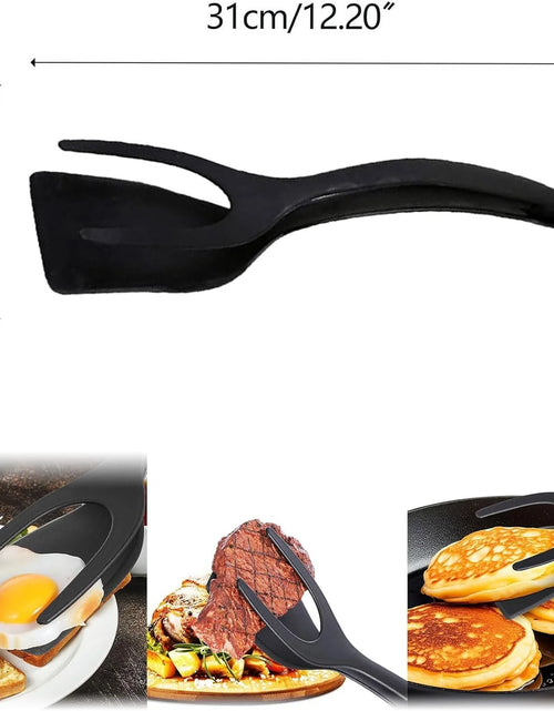 Load image into Gallery viewer, 2 in 1 Grip and Flip Spatula Tongs,Egg Flipper Spatula,Fried Egg Spatula,Egg Pancake Fish French Toast Omelette Making, Home Kitchen Cooking Tool (Black)
