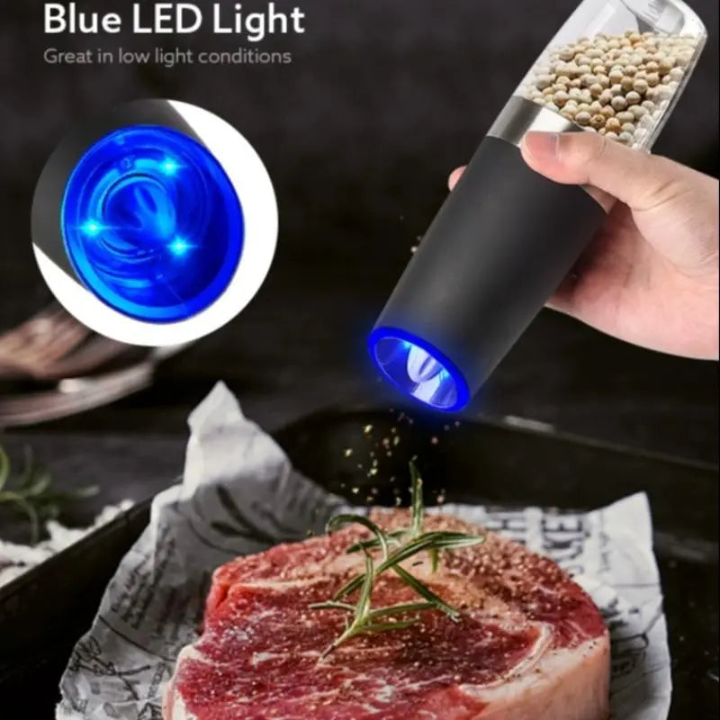 Electric Salt & Pepper Grinder Set, USB Rechargeable/Battery Powered Household Seasoning Grinder with Light, Portable Handheld Spices Grinder for Kitchen, Mother'S Day Gift, Seasoning Organizer, Seasoning Utensils, Kitchen Supplies & Utensils, No Battery