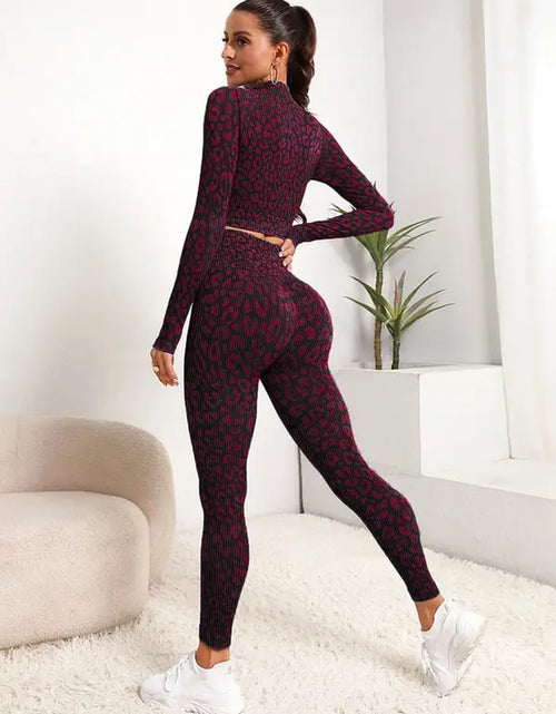 Load image into Gallery viewer, Women&#39;S 2Pcs Spring Leopard Print Zip up Crop Top &amp; High Waist Leggings Tracksuit Set, Sporty Casual Comfy Outfits for Yoga Gym Workout Running, Women Tracksuits for Spring &amp; Fall
