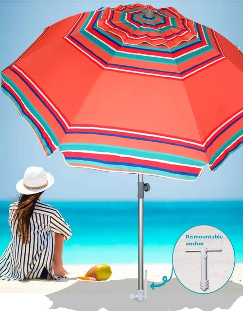 Load image into Gallery viewer, 7Ft Heavy Duty Beach Umbrella UPF50+ with Sand Anchor &amp; Tilt Sun Shelter &amp; Carry Bag,Red
