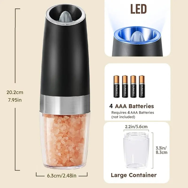 Electric Salt & Pepper Grinder Set, USB Rechargeable/Battery Powered Household Seasoning Grinder with Light, Portable Handheld Spices Grinder for Kitchen, Mother'S Day Gift, Seasoning Organizer, Seasoning Utensils, Kitchen Supplies & Utensils, No Battery