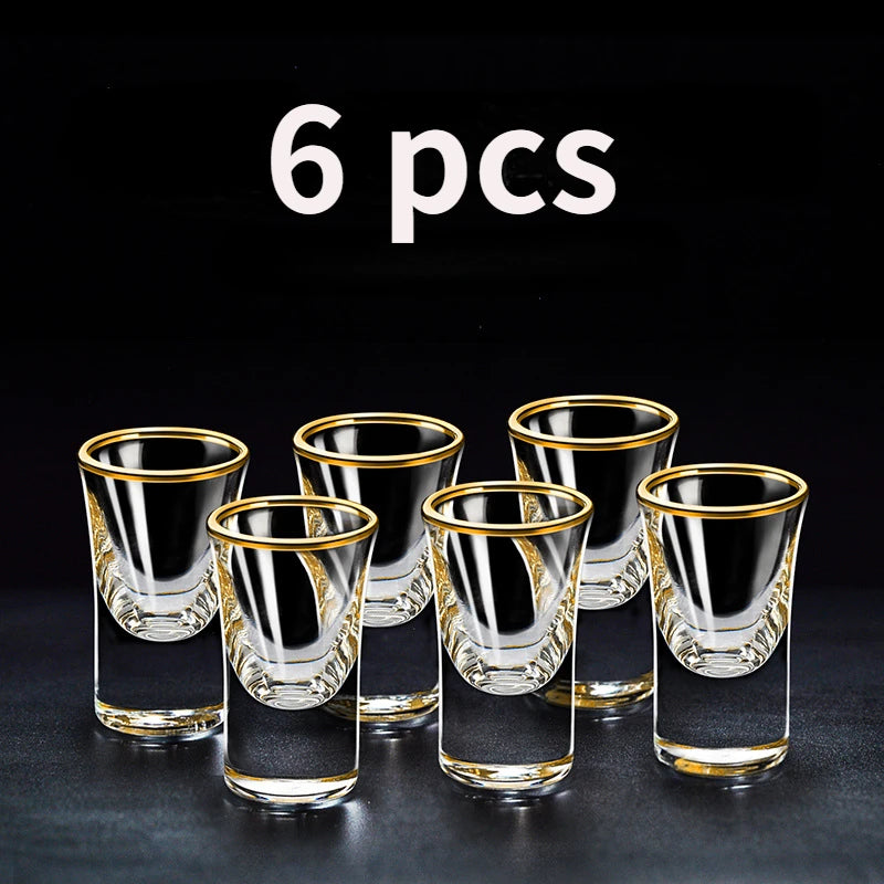 6Pcs Gold Foil Color Spirits Cups Household Creative Small Wine Cup Glass Gilt Edged Cup Wine Dispenser Baijiu Cup Wholesale Cup