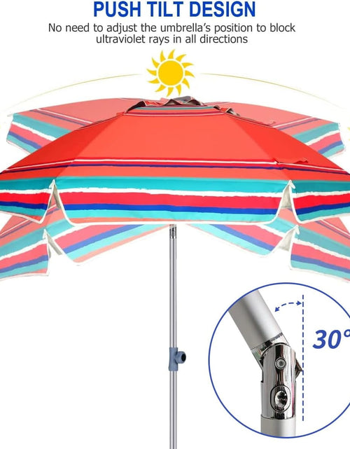 Load image into Gallery viewer, 7Ft Heavy Duty Beach Umbrella UPF50+ with Sand Anchor &amp; Tilt Sun Shelter &amp; Carry Bag,Red
