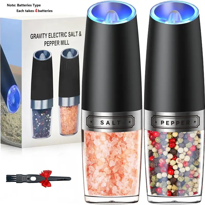 Electric Salt & Pepper Grinder Set, USB Rechargeable/Battery Powered Household Seasoning Grinder with Light, Portable Handheld Spices Grinder for Kitchen, Mother'S Day Gift, Seasoning Organizer, Seasoning Utensils, Kitchen Supplies & Utensils, No Battery