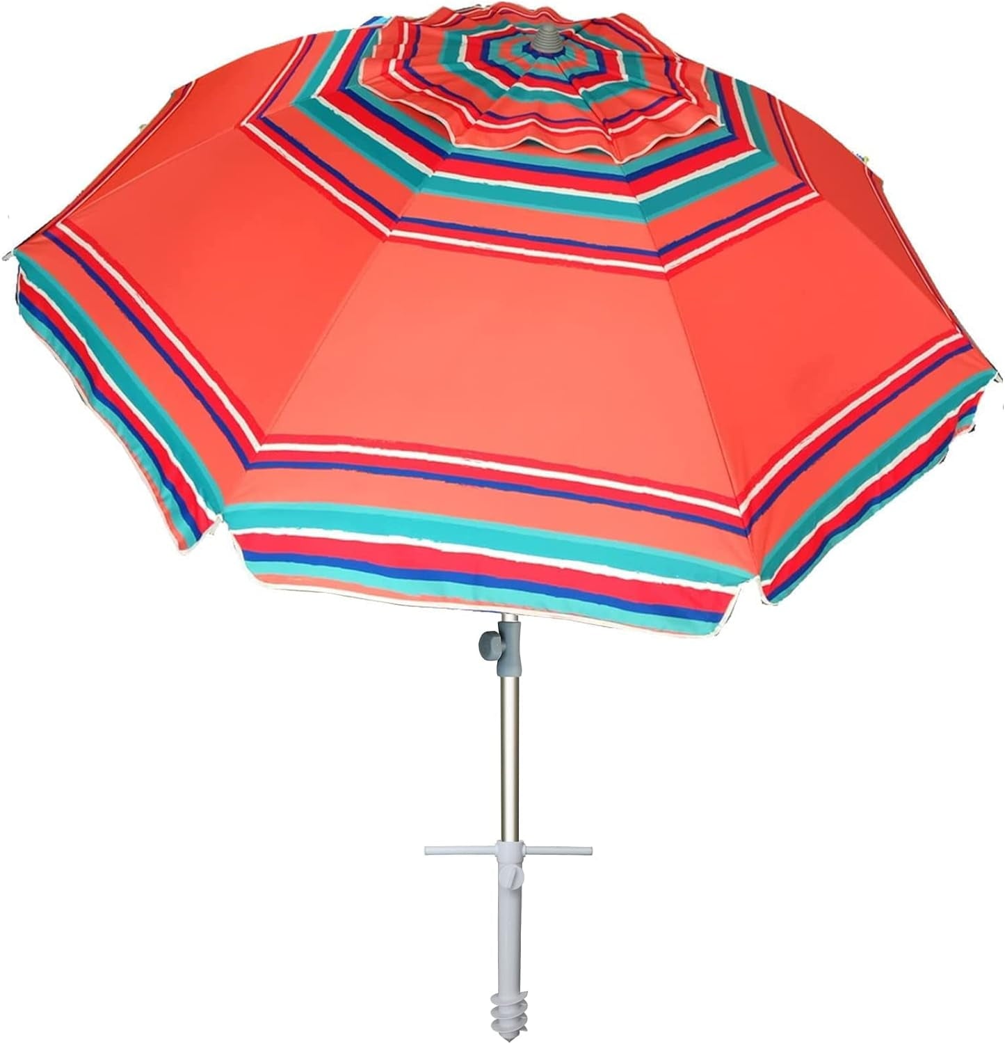 7Ft Heavy Duty Beach Umbrella UPF50+ with Sand Anchor & Tilt Sun Shelter & Carry Bag,Red