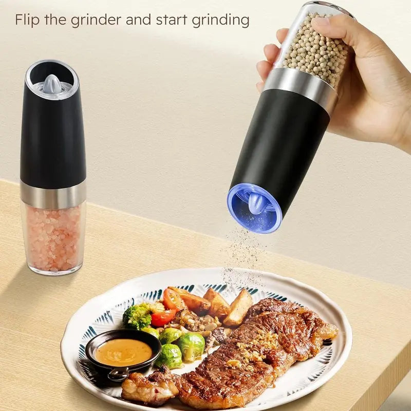 Electric Salt & Pepper Grinder Set, USB Rechargeable/Battery Powered Household Seasoning Grinder with Light, Portable Handheld Spices Grinder for Kitchen, Mother'S Day Gift, Seasoning Organizer, Seasoning Utensils, Kitchen Supplies & Utensils, No Battery