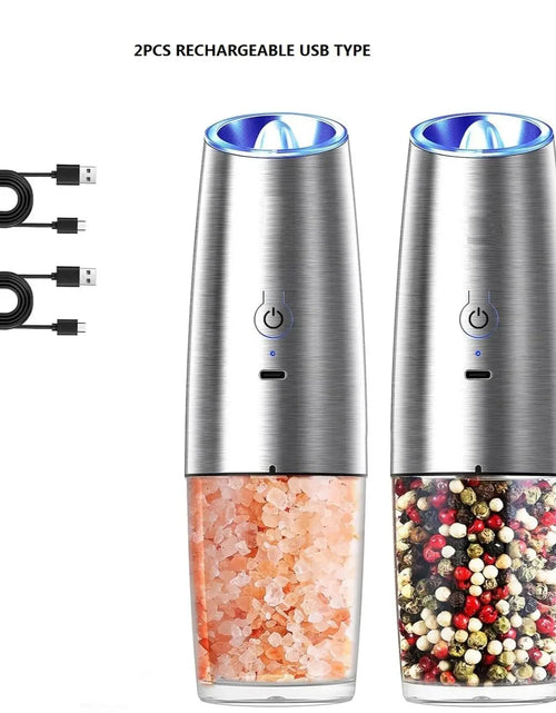 Load image into Gallery viewer, Electric Salt &amp; Pepper Grinder Set, USB Rechargeable/Battery Powered Household Seasoning Grinder with Light, Portable Handheld Spices Grinder for Kitchen, Mother&#39;S Day Gift, Seasoning Organizer, Seasoning Utensils, Kitchen Supplies &amp; Utensils, No Battery
