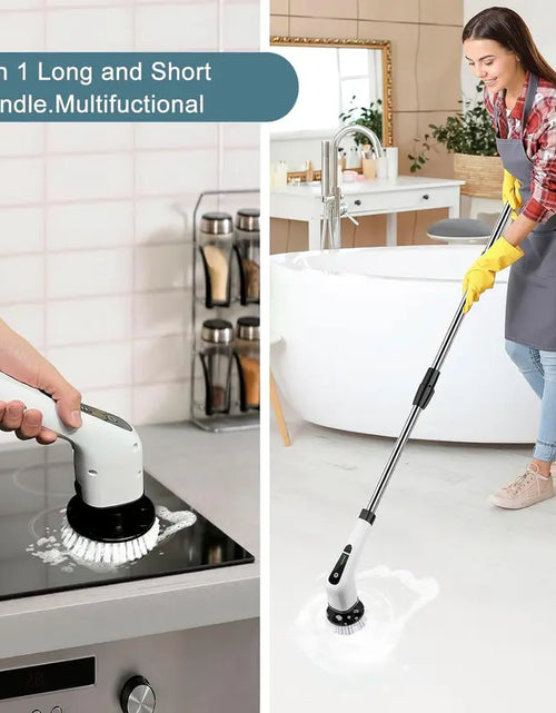 Load image into Gallery viewer, Electric Spin Scrubber, 1 Piece/2Pcs Rechargeable Electric Cleaning Brush with 6/12 Replaceable Brush Heads, Electric Rotary Scrubber Brushes with Adjustable Extension Handle, Cordless Shower Scrubber for Spring Cleaning, Tub, Toilet, Cleaning Supplies
