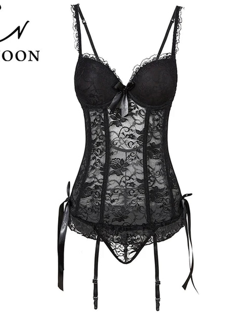 Load image into Gallery viewer, Sexy Lingerie High Elasticity Lace Corset Women Floral Boned Bustier Body Hollow Out Shaper Corset with Thong Plush Size
