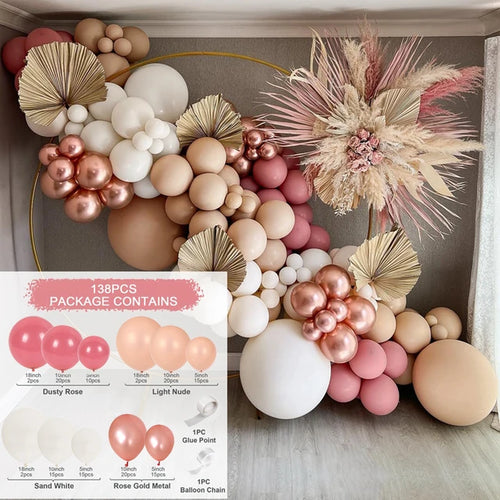 Load image into Gallery viewer, Blush Dusty Rose Pink Balloon Garland Kit Arch Rose Gold Metallic Balloons for Boho Wedding Baby Shower Birthday Party Decor
