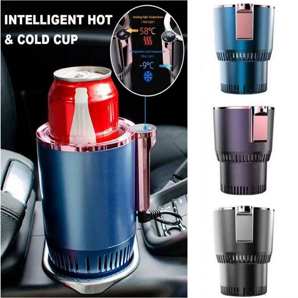 Smart Car 2-In-1 Hot and Cold Cup Drinks Holder Home Fast Refrigeration Cooling/Heating Mini Touch Screen Beverage Mug