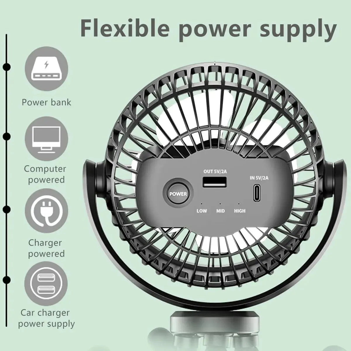 USB Desktop Folding Fan,Stroller Fan,3 Speeds Portable Battery Operated Mini Clip on Fan, 360° Rotate Flexible Tripod Outdoor F