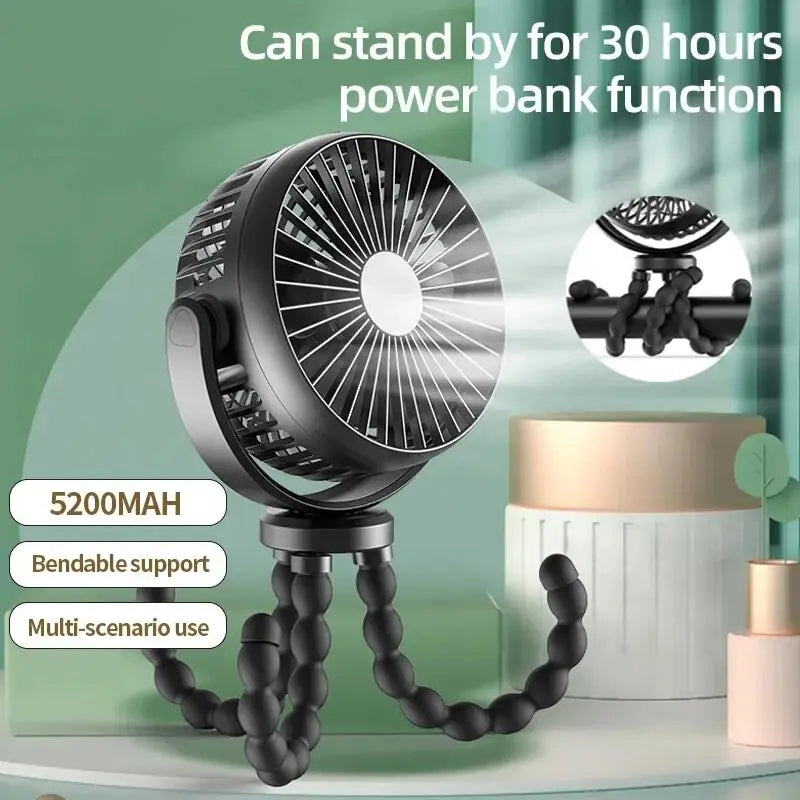 USB Desktop Folding Fan,Stroller Fan,3 Speeds Portable Battery Operated Mini Clip on Fan, 360° Rotate Flexible Tripod Outdoor F