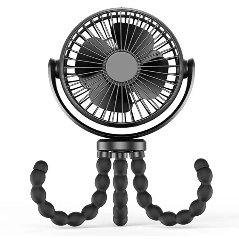 USB Desktop Folding Fan,Stroller Fan,3 Speeds Portable Battery Operated Mini Clip on Fan, 360° Rotate Flexible Tripod Outdoor F