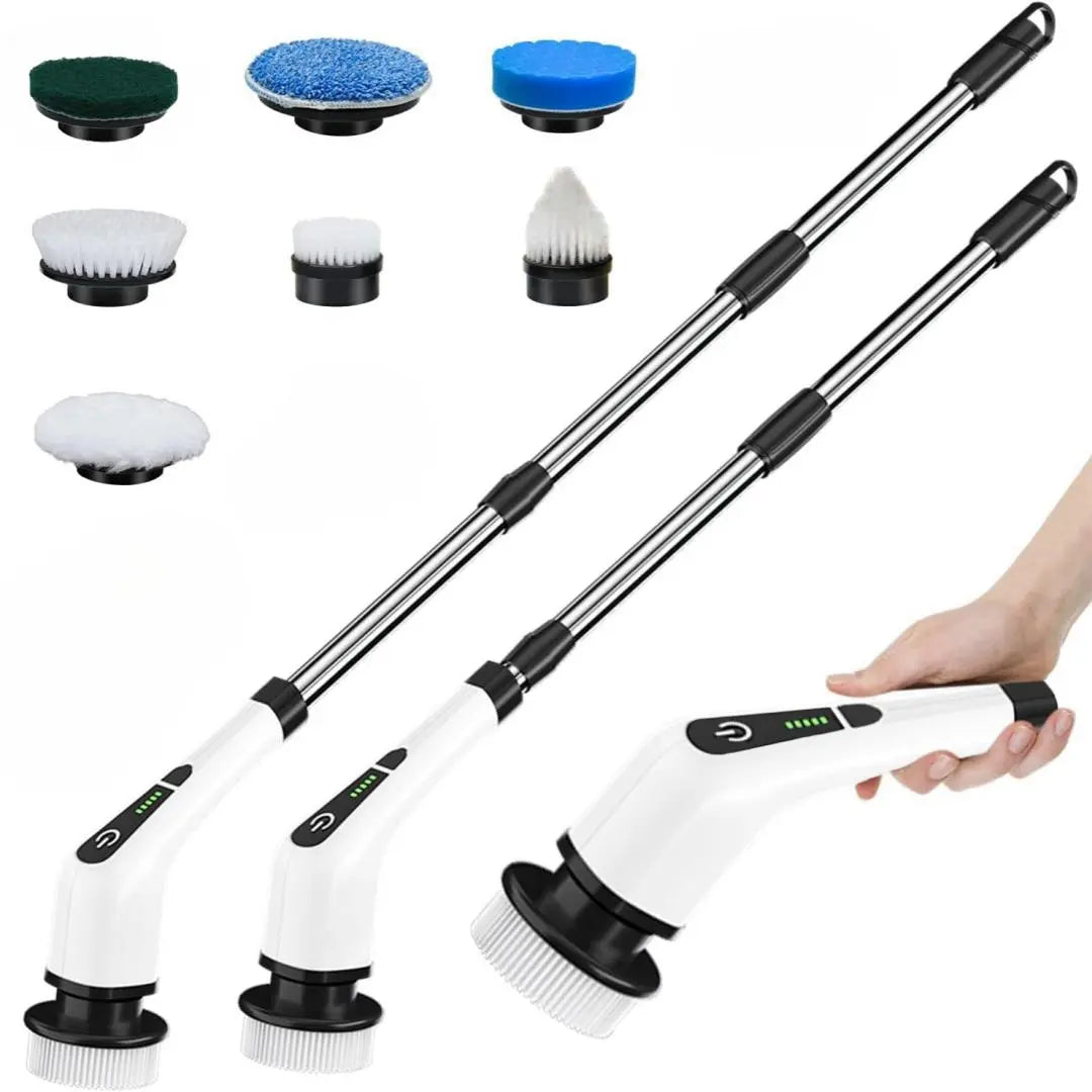 Electric Spin Scrubber, 1 Piece/2Pcs Rechargeable Electric Cleaning Brush with 6/12 Replaceable Brush Heads, Electric Rotary Scrubber Brushes with Adjustable Extension Handle, Cordless Shower Scrubber for Spring Cleaning, Tub, Toilet, Cleaning Supplies