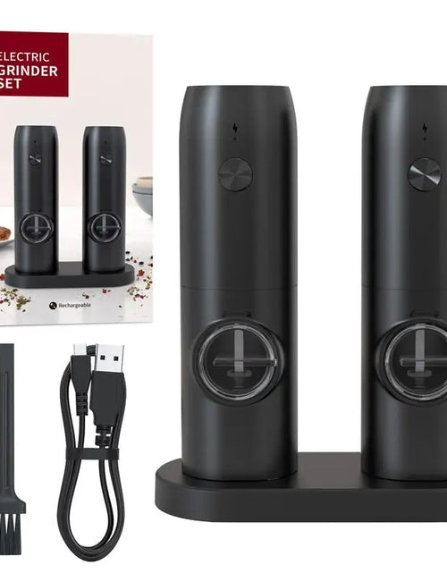 Load image into Gallery viewer, Electric Salt &amp; Pepper Grinder Set, USB Rechargeable/Battery Powered Household Seasoning Grinder with Light, Portable Handheld Spices Grinder for Kitchen, Mother&#39;S Day Gift, Seasoning Organizer, Seasoning Utensils, Kitchen Supplies &amp; Utensils, No Battery
