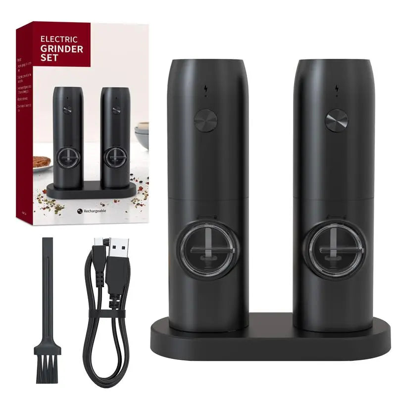 Electric Salt & Pepper Grinder Set, USB Rechargeable/Battery Powered Household Seasoning Grinder with Light, Portable Handheld Spices Grinder for Kitchen, Mother'S Day Gift, Seasoning Organizer, Seasoning Utensils, Kitchen Supplies & Utensils, No Battery