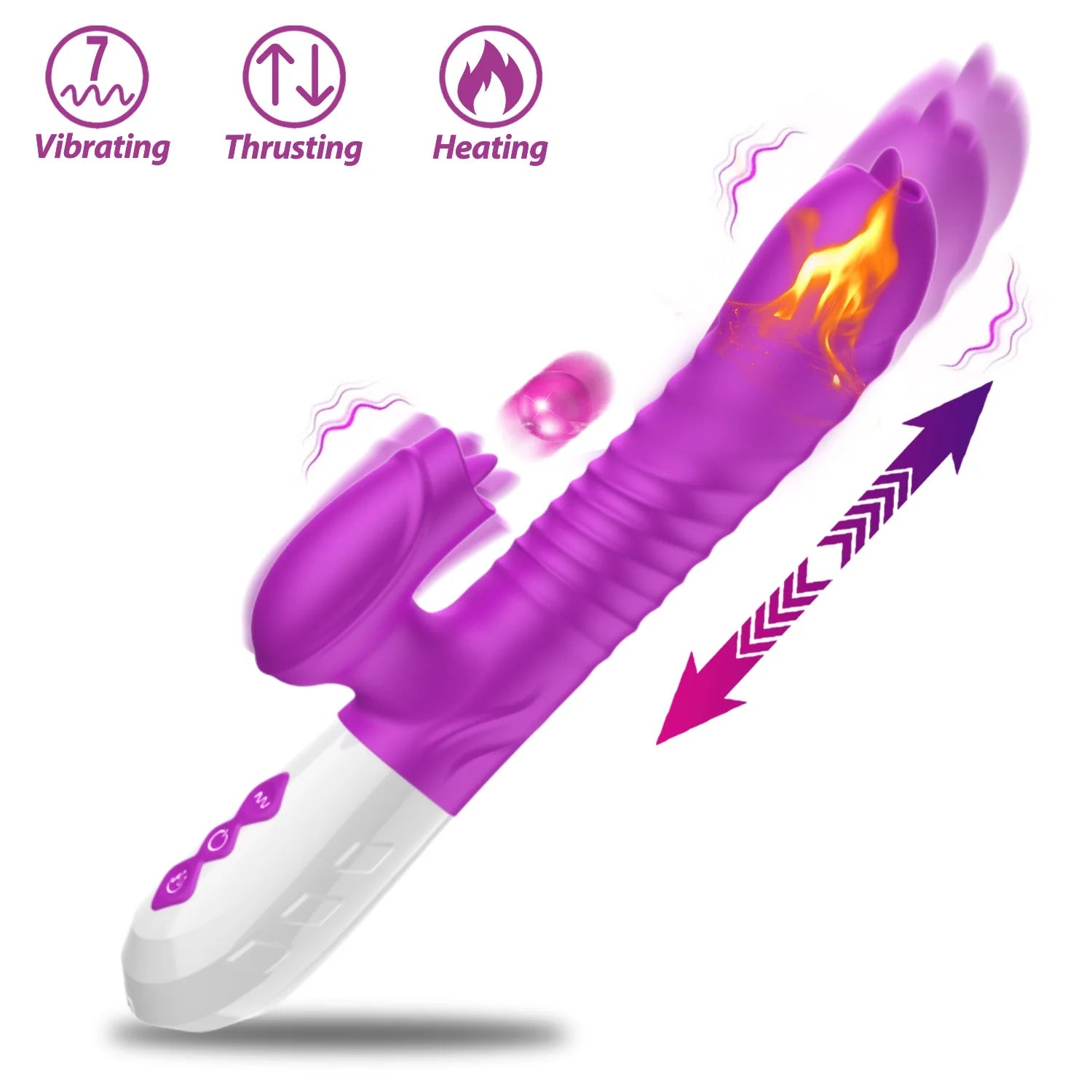 Thrusting Rabbit Vibrator for Women, Female Sex Toys with 10 Licking Vibration & 3 Telescopic Modes & Heating Function,5 in 1 Waterproof Adult Toy Stimulator for Couples