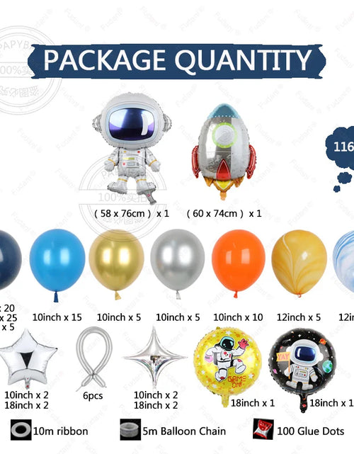 Load image into Gallery viewer, 116Pcs Space Party Decorations Balloon Garland Kit Foil Rocket Astronaut Latex Balloons for Boys Kids Birthday Party Decoration
