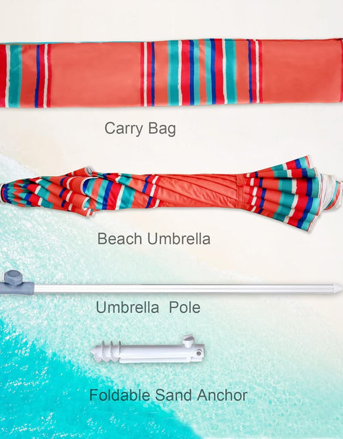 Load image into Gallery viewer, 7Ft Heavy Duty Beach Umbrella UPF50+ with Sand Anchor &amp; Tilt Sun Shelter &amp; Carry Bag,Red
